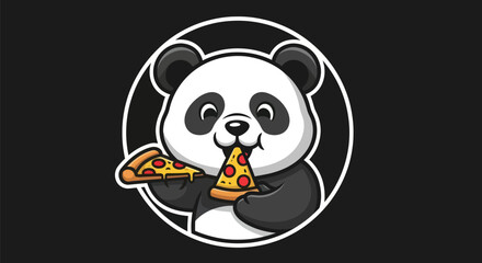 Cartoon panda enjoying pizza slice © Alan