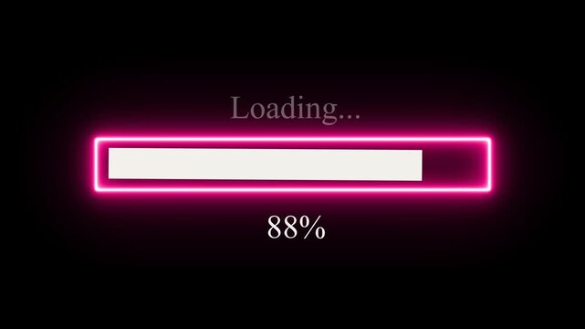 Pink neon loading bar indicating 52 percent progress on a black background indicator, Vibrant progress bar for modern apps and digital projects, Ideal for UI and loading animations.