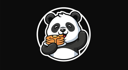 Cartoon panda eating pancakes illustration © Alan