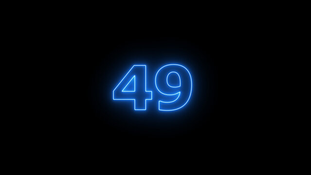 Abstract beautiful blue neon counting number 49 icon background 4K illustration.