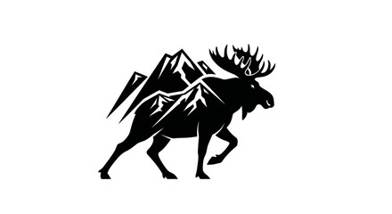 Naklejka premium Moose and mountain silhouette