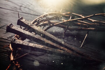 Naklejka premium Christian crown of thorns on gray background