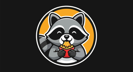 Fototapeta premium Cartoon raccoon eating snack