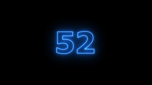 Abstract beautiful blue neon counting number 52 icon background 4K illustration.