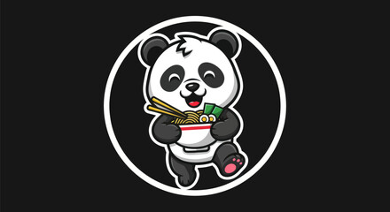 Cartoon panda with bowl of noodles © Alan