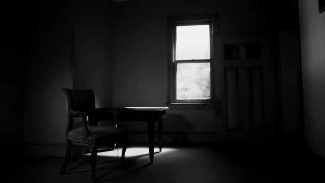 Vintage Space Whispering Memories. Abandoned Study Illuminated By Sunlight Piercing Through Dusty Grime