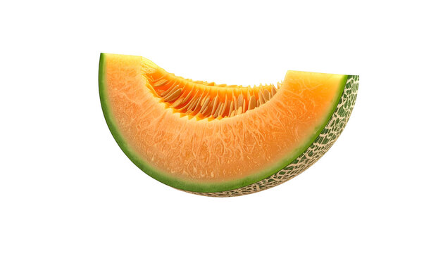 Isolated slice of melon with visible seeds and rind, set against a black background