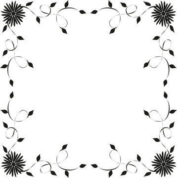 An original hand-drawn pencil frame with a pattern of flowers and leaves