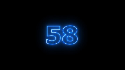 Abstract beautiful blue neon counting number 58 icon background 4K illustration.