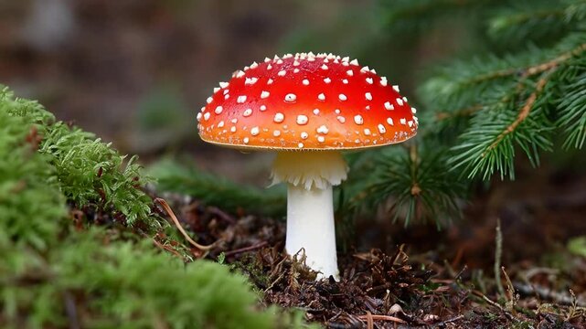 Stunning timelapse of red mushroom growing in lush forest setting