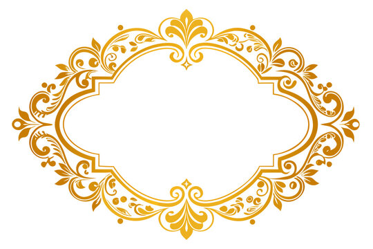 A luxurious golden oval vector frame illustration featuring intricate floral scrollwork and elegant vintage design elements for sophisticated graphic projects.