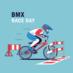 Fototapeta premium Energetic BMX Racer Navigating Obstacles During High-Speed Competition, Race Day Illustration