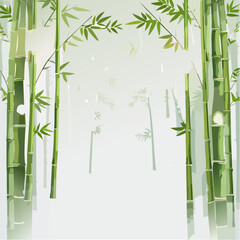 Naklejka premium Serene Bamboo Forest with Lush Green Stalks and Delicate Leaves in Soft Light