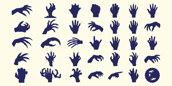 Scary halloween monster hands pattern, creepy zombie hand silhouette background, horror movie thriller design elements, spooky monster claws vector art, halloween party horror texture art, creepy hand