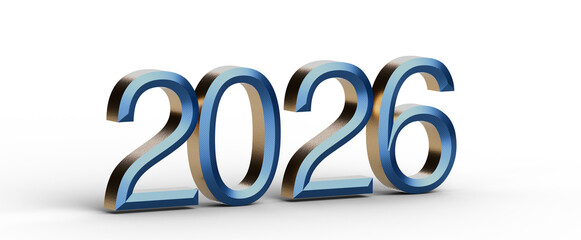 3D render of the year 2026 in metallic style. Perfect for new year greetings and future planning, vision and concept. © vegefox.com