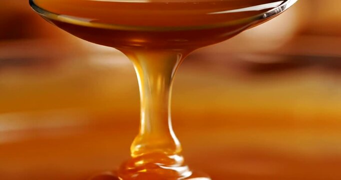 Golden syrup pouring down slowly.