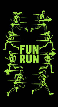 Energetic Fun Run Design Featuring Runners Silhouettes and Speed Trails in Vibrant Green