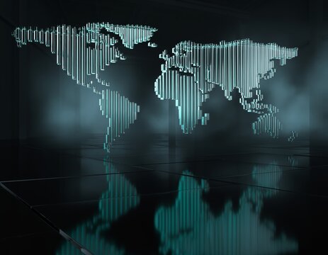 3D Glass Block World Map Sculpture for Big Data and Cloud Tech
