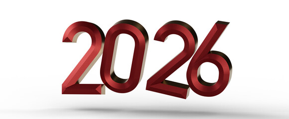 Bold red 3D rendering of the year 2026 against a clean white background. Perfect for new year greetings and future visio © vegefox.com