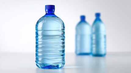 Naklejka premium Clear plastic water bottle with blue cap on white background