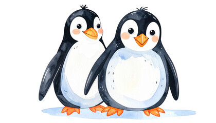 Fototapeta premium Illustration material of two cute penguins
