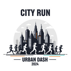 Fototapeta premium Energetic Runners in a Cityscape: A Dynamic Urban Dash Event Illustration