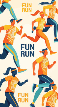 Energetic Runners in a Dynamic Fun Run Illustration, Showcasing Health and Active Lifestyles