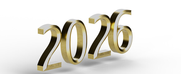 Gold 2026 number design on white background, perfect for new year greetings, events, and promotions. Great for calendars © vegefox.com