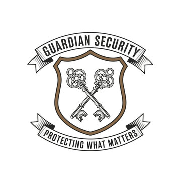 Security Company Emblem with Guardian Shield and Crossed Vintage Keys