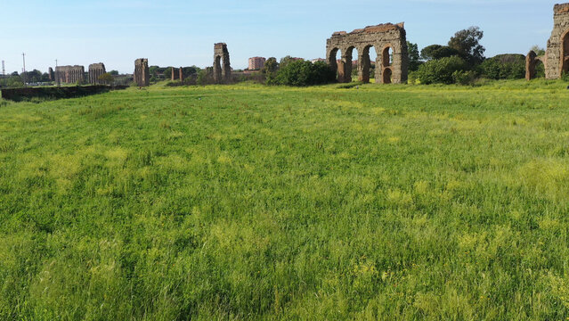 the historic Aqueduct Park in Rome. Italy