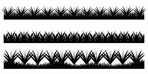 Three rows of black silhouette grass against a white background © Dipu