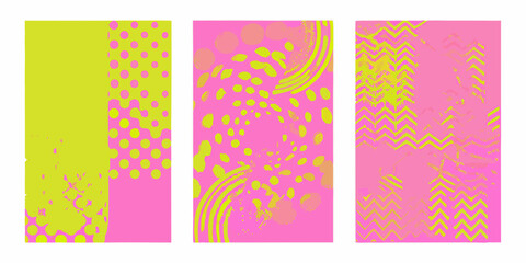 Fototapeta premium Abstract colorful triptych with bold geometric and organic patterns