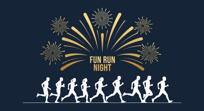 Evening Fun Run Event Flyer With Silhouettes And Sparkling Fireworks Display