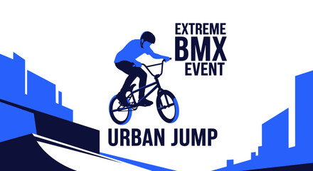 Fototapeta premium Extreme BMX Event Featuring A Cyclist Performing An Urban Jump In Modern City Design