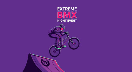 Fototapeta premium Extreme BMX Night Event: A Thrilling Display Of Urban Bicycle Stunts Under The Lights