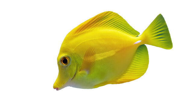 Isolated beautiful yellow tang tropical fish, a marine aquarium species with bright colors