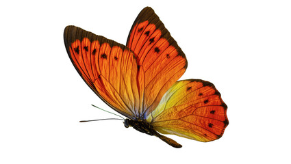 Isolated colorful butterfly with detailed orange and yellow wings in a graceful pose © Ophelia