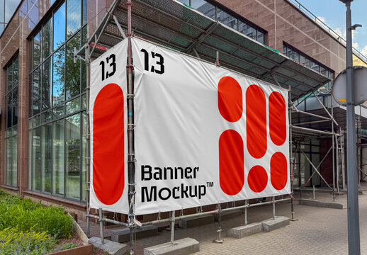 Wrinkled Construction Banner PSD Mockup