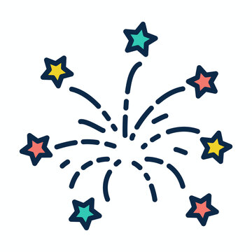 Fireworks Explosion and Report Icon with Shooting Stars