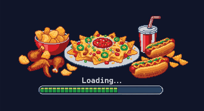 Fast Food Illustration with Loading Progress Bar.