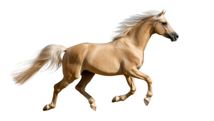 Isolated majestic palomino horse with flowing mane and tail running swiftly and elegantly © Ophelia