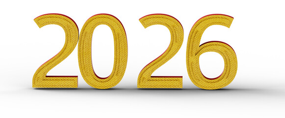 Celebrate the New Year 2026 with a stylish gold 3D design. Perfect for festive greetings and announcements. © vegefox.com
