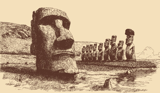 Easter Island, Chile illustration in a vintage style. This vector illustration can be used in any size you like for advertising, logos, and other work.

