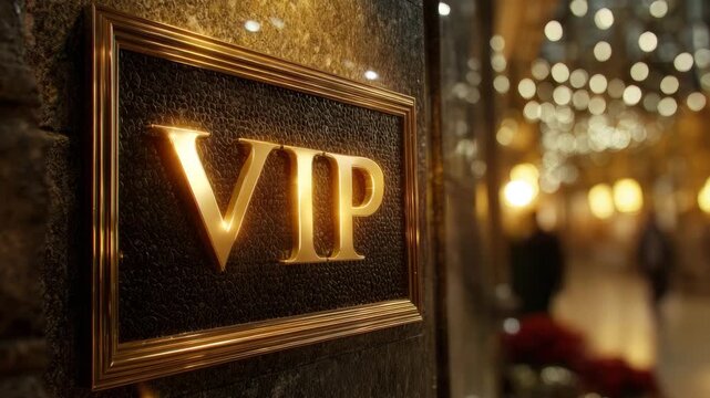 golden vip sign on a wall in a hotel animation
