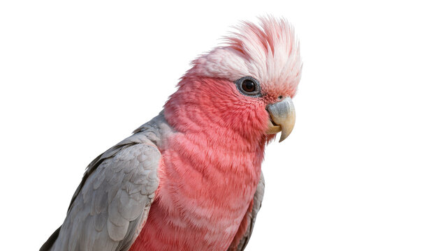 Isolated Galah cockatoo with beautiful pink and grey feathers and a characterful raised crest