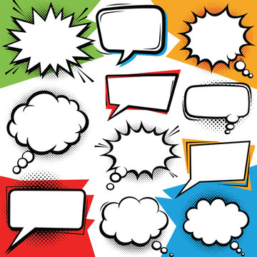 Comic Book Speech Bubbles and Thought Clouds, Pop Art Style