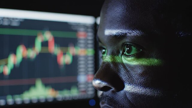 Man looking at stock market data.