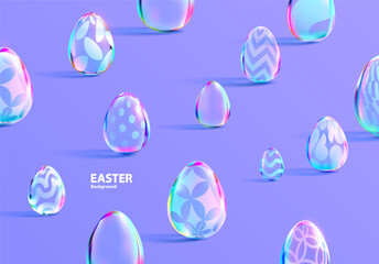 Plakat Glass Easter eggs on a bright blue table. Festive bright background.