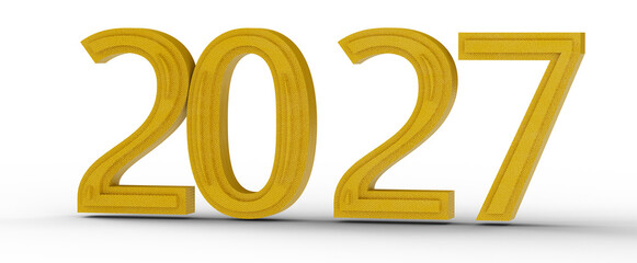 3D render of the year 2027 in gold, isolated on a white backdrop. Perfect for New Year's greetings, future planning, and © vegefox.com