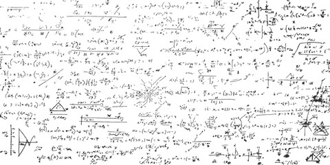 Obraz premium Black handwritten mathematical equations and symbols on a white background.